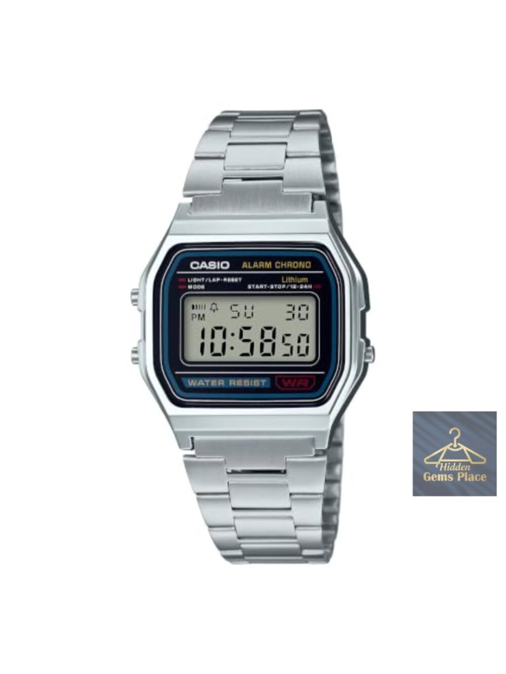 Vintage Digital Unisex Watch, Stainless Steel Bracelet, Quartz, Daily Alarm,